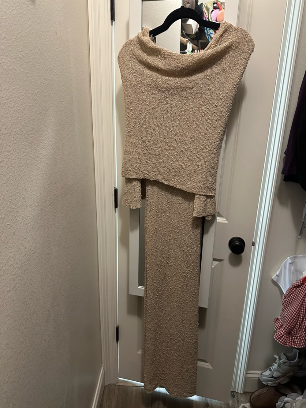 Meshki Long Sleeve Floor-Length Knit Dress in Beige